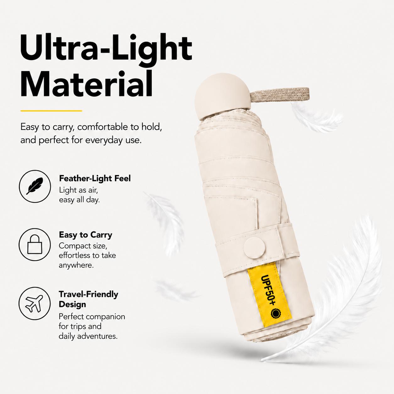 Mini Folding Pocket Umbrella, UPF50+ Sun Protection, Water-Repellent Compact Travel Umbrella with Blackout Inner Coating, Lightweight Portable Design for Purse, Mini Bag, Backpack, Car, Beach, Daily Commute, Summer Trips, Outdoor Use, Women, Men and Teens