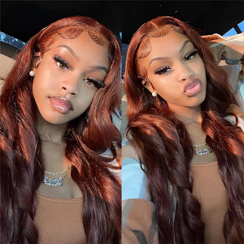 Bling Hair 34inch Reddish Brown Body Wave Pre Plucked 13x4 13x6 Hd Lace Frontal Human Hair Wig Brazilian Wavy Color Wig for Black Women with Baby Hair 34inch TikTokShopHolidayHaul