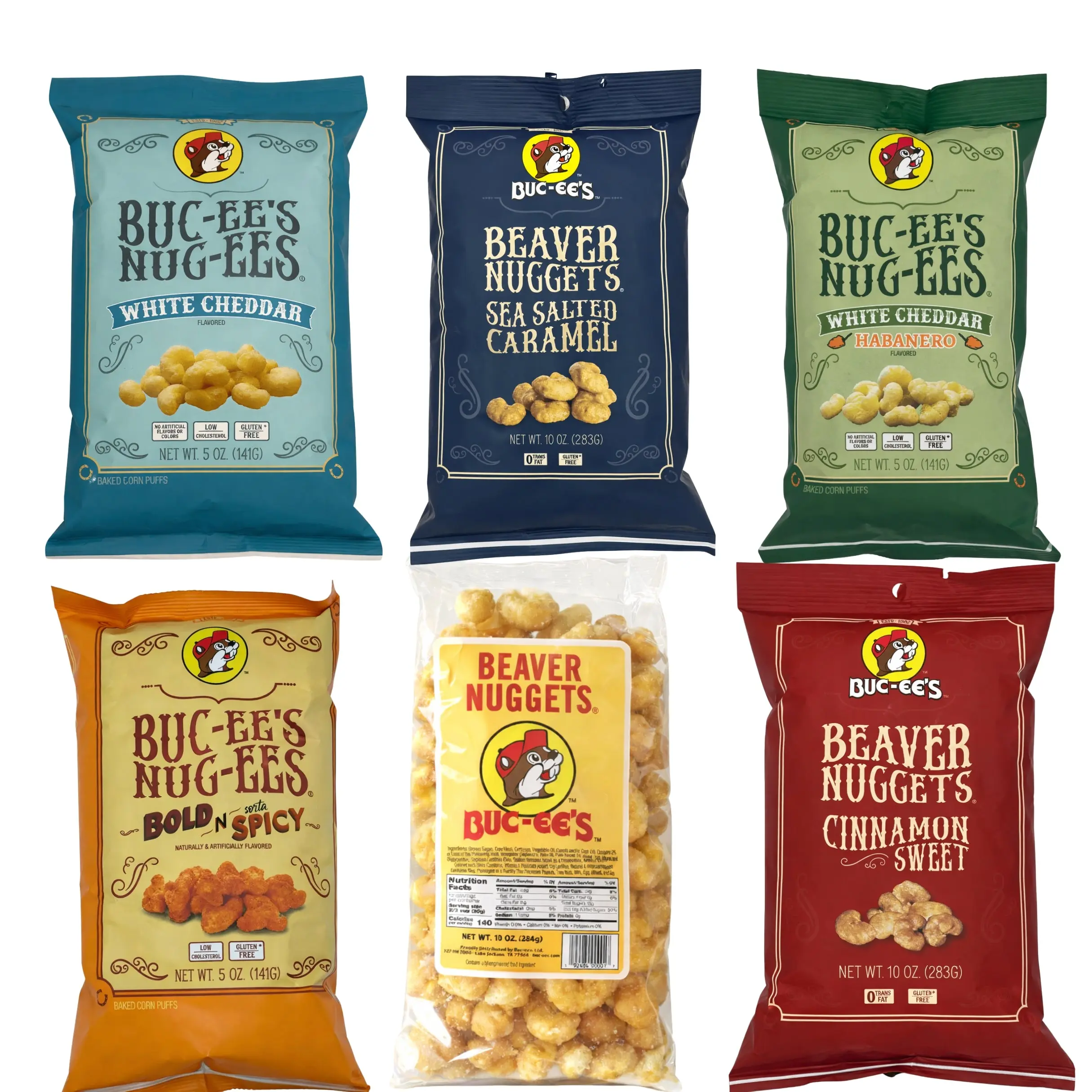 Buc-ees Beaver Nuggets Variety Pack - 6 Epic Flavors - Authentic Texas Snacks Variety Pack