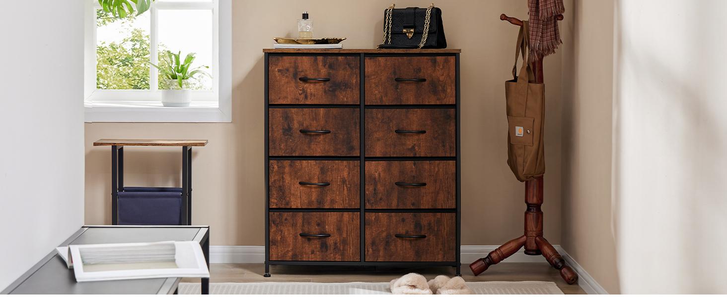 Chest of Drawers with 8 Fabric Drawers, Sideboard with Drawers, Drawer Cabinet for Kitchen, Office, Hallway & TV Cabinet Chest of Drawers with 8 Fabric Drawers, Sideboard with Drawers, Drawer Cabinet for Kitchen, Office, Hallway & TV Cabinet