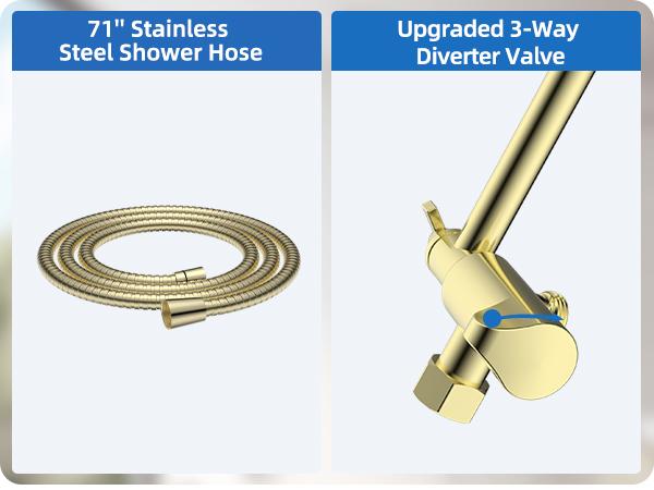 Hibbent All Metal Shower Head, 10" High Pressure Rainfall/Handheld Shower Combo with 11" Extension Arm, 10-Spray Handheld Showerhead, 71" Long Hose, 3-Way Diverter Valve, Shiny Gold