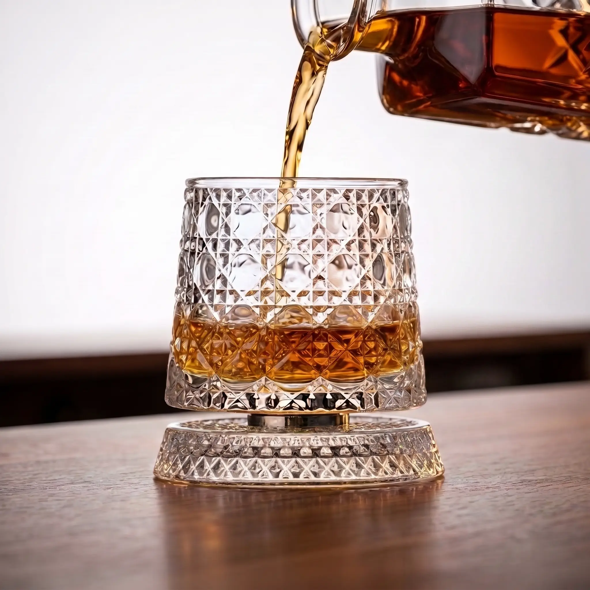 360° Rotating Crystal Whiskey Glassware Drinkware - Weighted Anti-Slip Base, Aroma-Enhancing Luxury Bar Tumbler, Smooth Sipping Bar Utensil, Gift Idea for Whiskey Enthusiasts