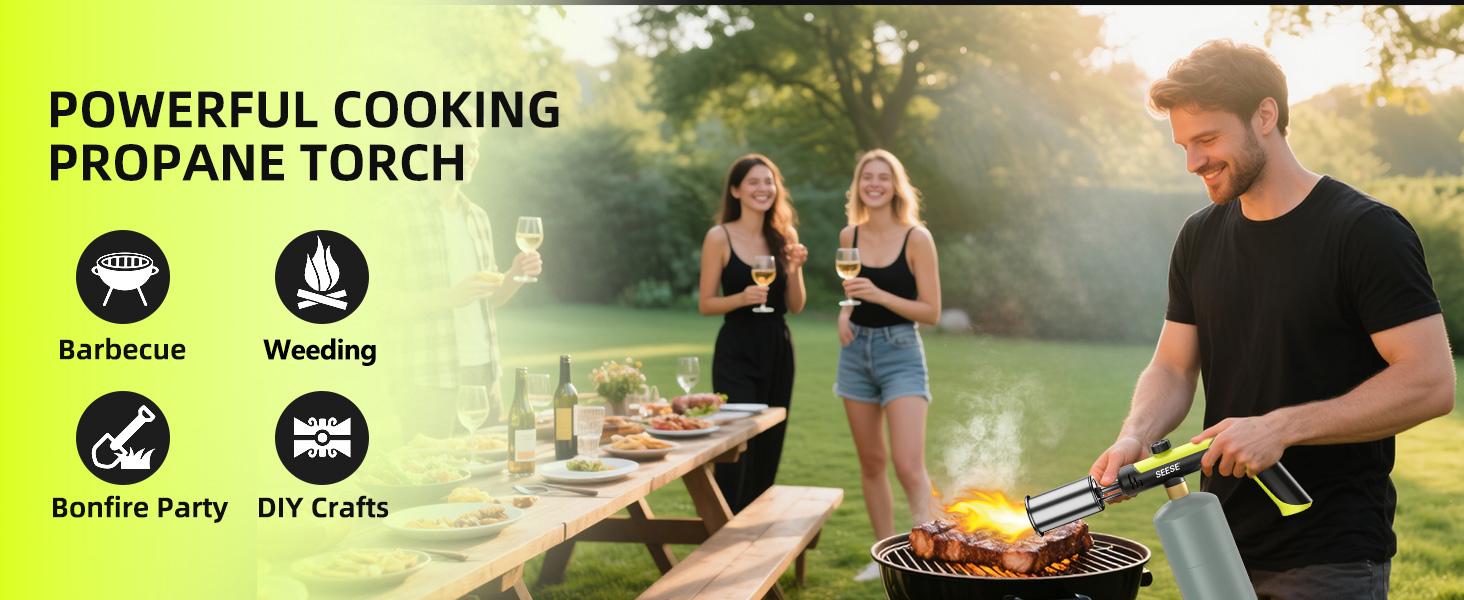 SEESE Powerful Propane Torch(Propane Tank Not Included),Outdoor Cooking Spray Gun with Adjustable Flame, One-button Start for Maximum Heat,Suitable for Outdoor Weeding, Heating,BBQ,  etc .