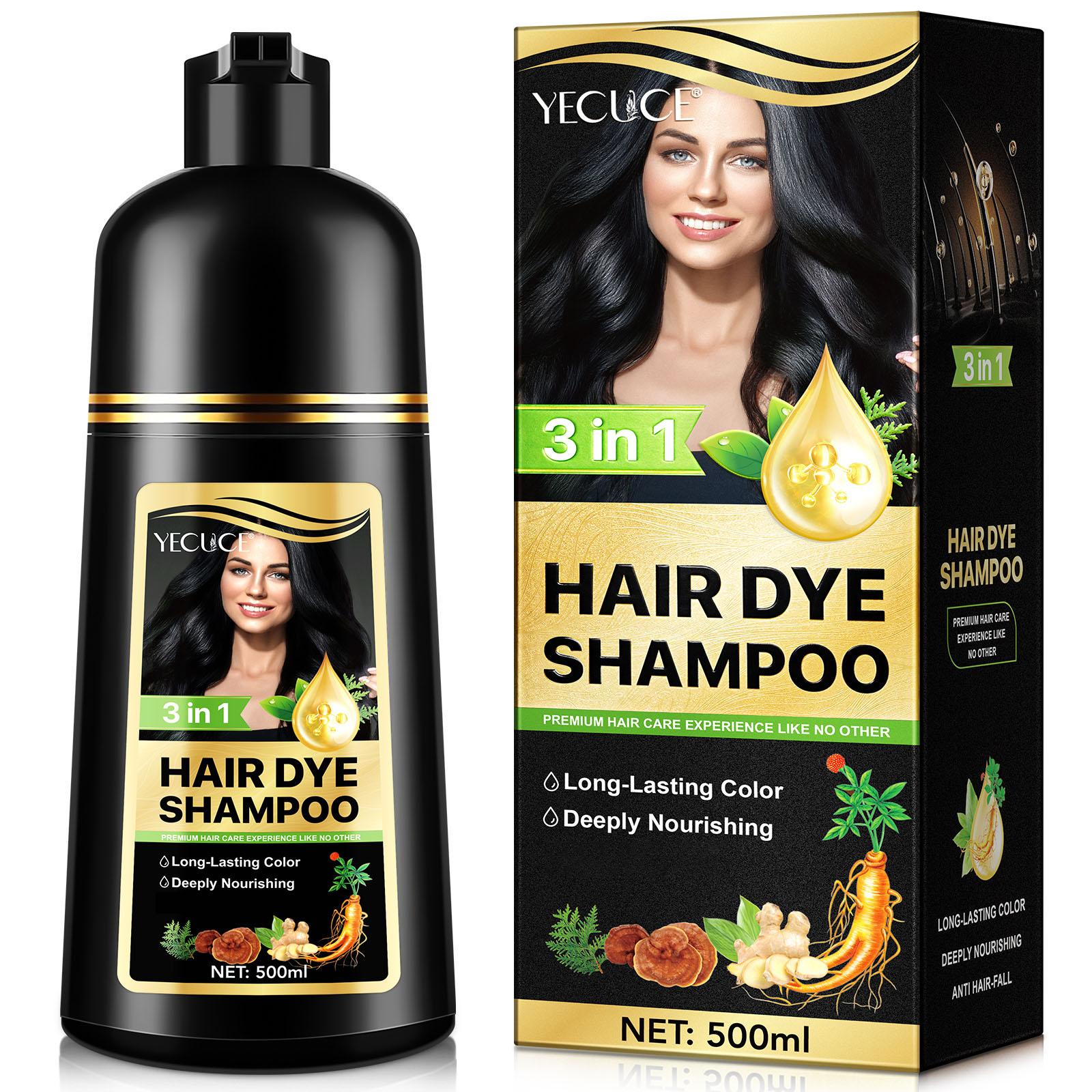 Yecuce Herbal Ingredients Hair Color Shampoo for Gray Hair Coverage - Black Hair Dye Shampoo 3 in 1 for Women Men 500ml Cleanser Conditioner Cleansing