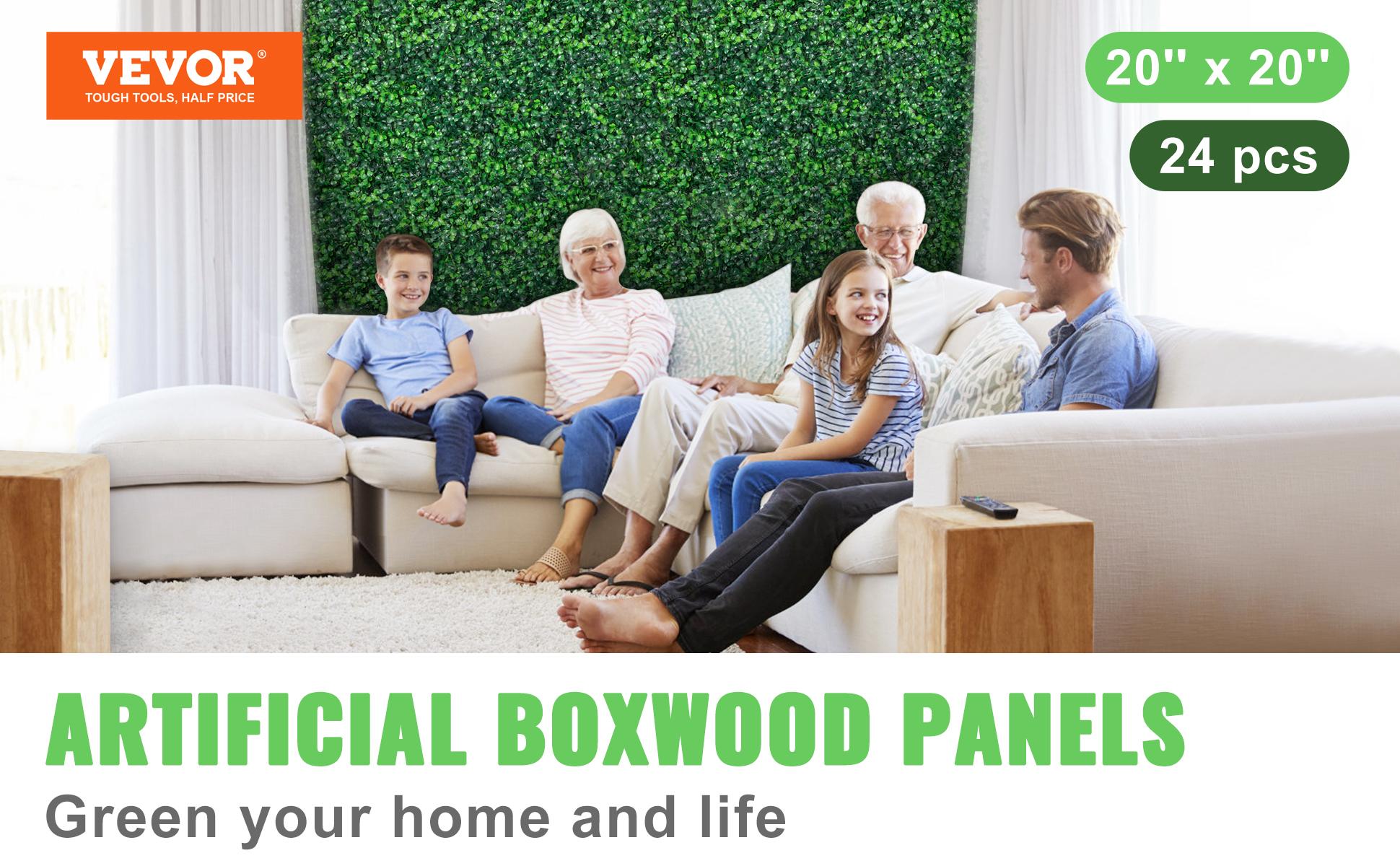 VEVOR Artificial Boxwood Panels 24 PCS 20"x20" Boxwood Hedge Wall Panels for Decoration of Outdoor, Indoor, Garden, Fence & Backyard Decorating Home Goods