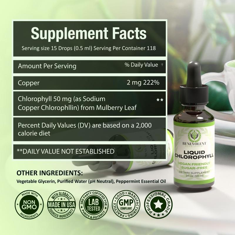 Liquid Chlorophyll Drops - Natural Detox, Body Deodorant, and Gut Health Support for Liver Wellness (4-12 Month Supply)