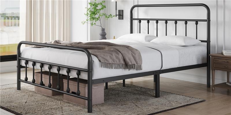 【Heavy Duty】Yaheetech Metal Bed Frame with High Headboard and Footboard, Twin/Full/Queen/King Sizes, Vintage Industrial Style, Under Bed Storage