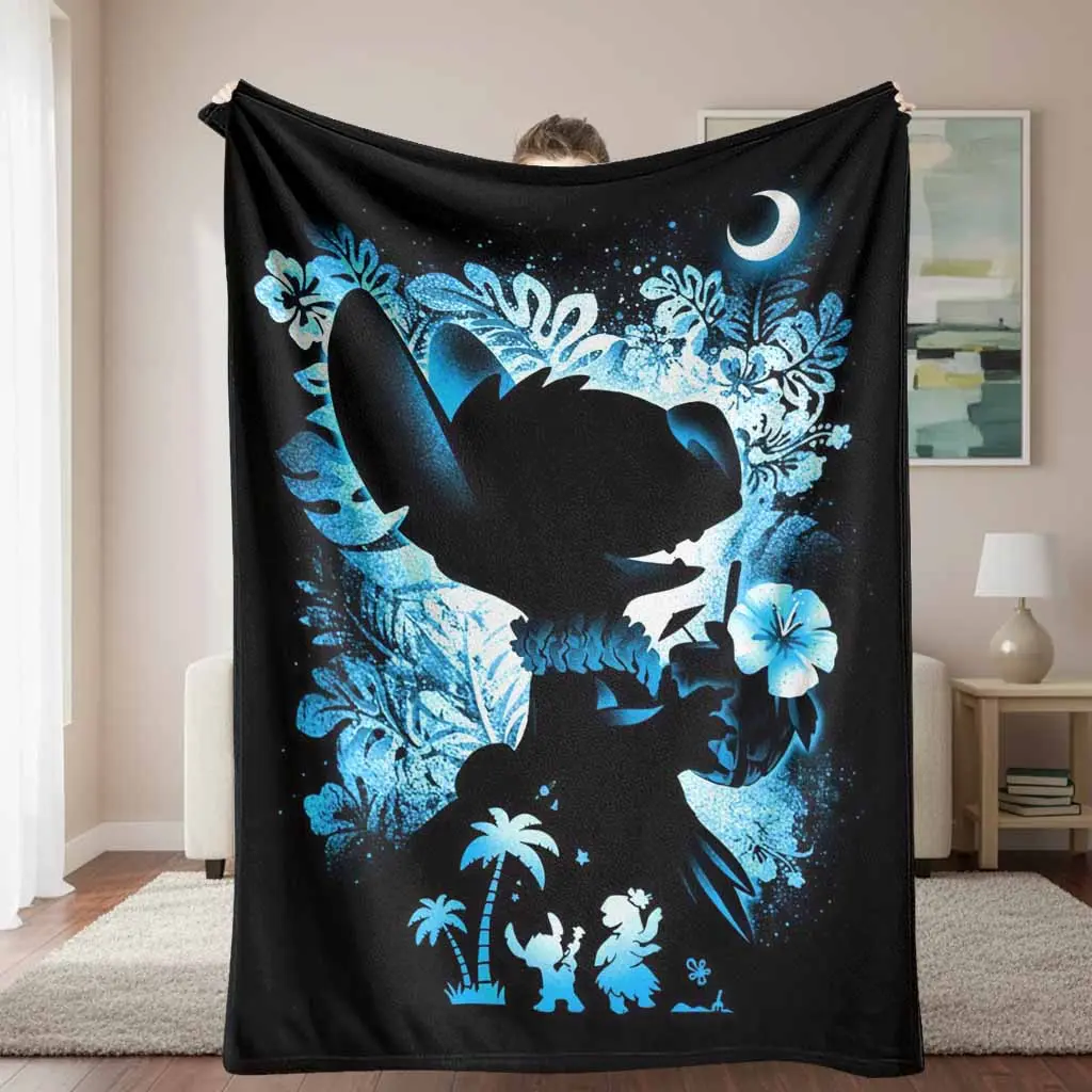 Hawaiian Night Flannel Throw Blanket, Tropical Moon & Hibiscus Print, Wrinkle-Resistant, Durable, Soft, Warm, Lightweight, Machine Washable, Gently Ironable for Bedroom, Travel