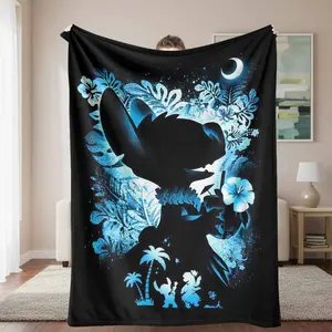 Hawaiian Night Flannel Blanket Tropical Moon and Hibiscus Print Soft Warm Cozy Lightweight for Bedroom Sofa Travel Beach Picnic Gift