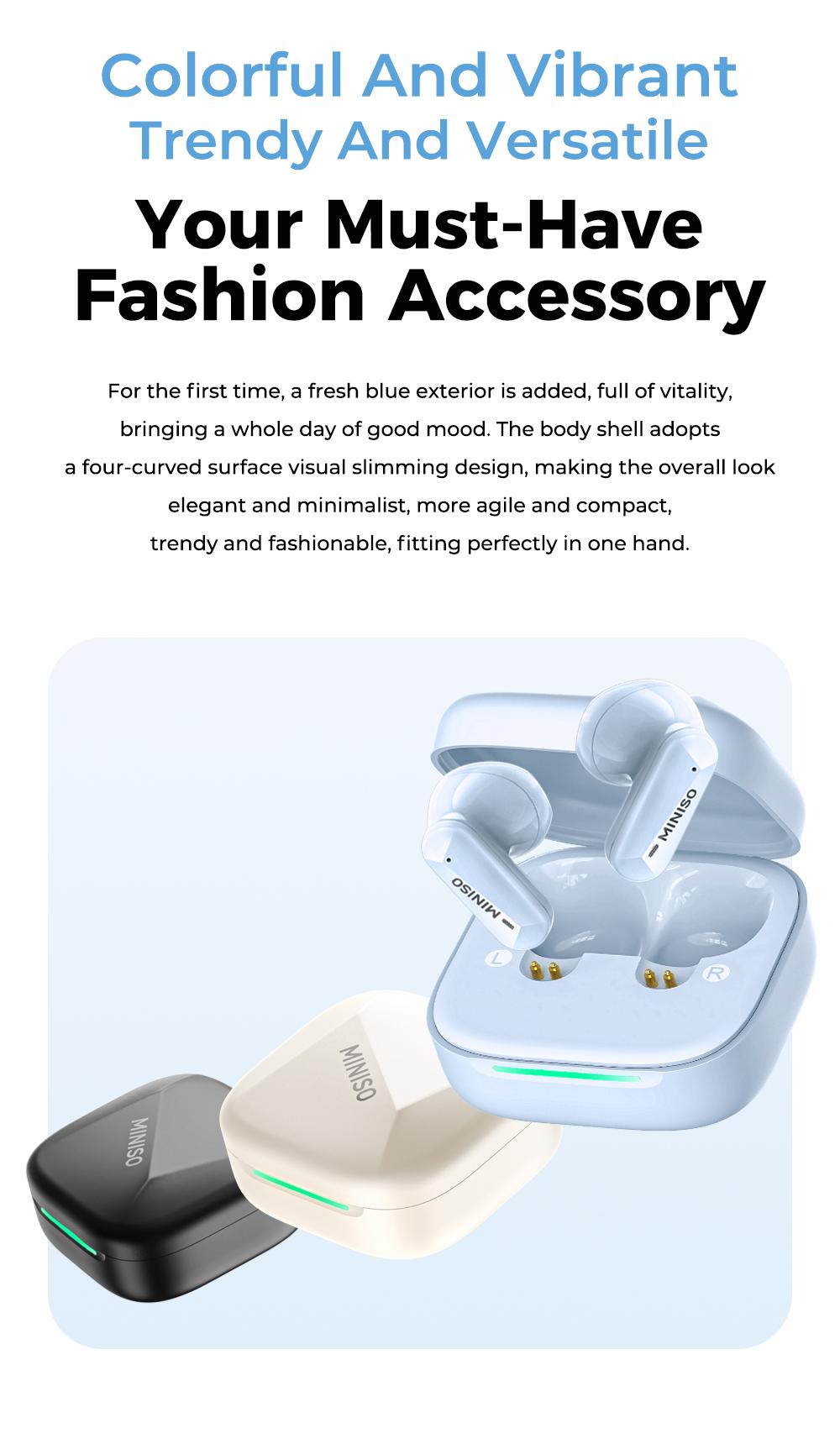 MINISO MS119 TWS True Wireless Earbuds Bluetooth Headphones, Bluetooth 6.0, 30H Long Playtime, IPX5 Water-Resistant, 2 Mics for Clear Calls, Deep Bass Sound Earphones