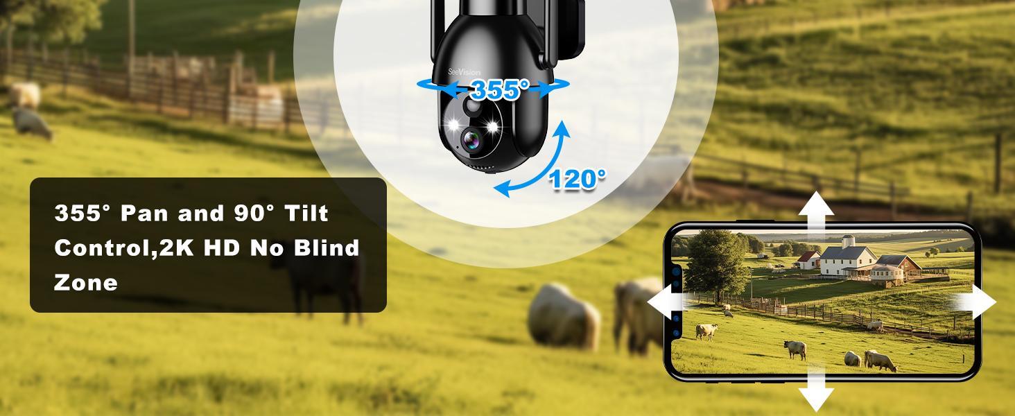 Seevision 4G LTE for No WiFi Solar Security Cameras Wireless Outdoor 3MP 2K Camera , PIR Motion Detection,Siren,Color Night Vision, SD/Cloud Storage (SIM Card Included)