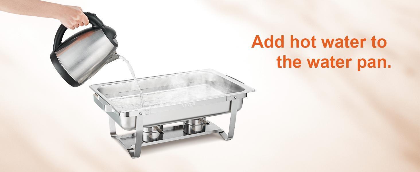 VEVOR Chafing Dish Buffet Set, 8 Qt 4 Pack, Stainless Chafer with 4 Full Size Pans, Rectangle Catering Warmer Server with Lid Water Pan Folding Stand Fuel Tray Holder Spoon Clip, at Least 8 People Eac