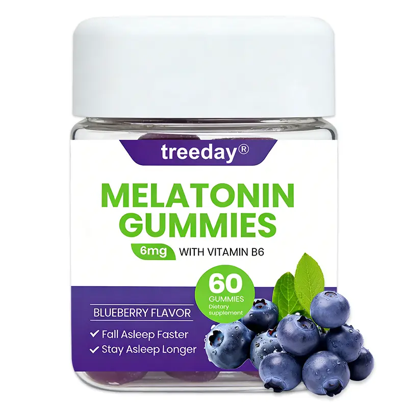 Treeday 6mg Chewable Melatonin Dietary Gummies with Vitamin B6 - Blueberry Flavor, 60 Individually Wrapped, Dairy-Free, Night Time Sleep Support for Adults (On-the-Go Use)