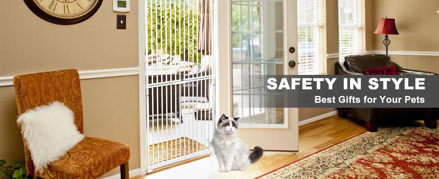 Lilypelle 74.8 Inch Extra Tall Cat Pet Gate, Adjustable 33.4-35.8 Inch Wide, No Drilling Pressure Mounted, Walk Through Swing Safety Gate for Pets, Double Door for Doorways, Stairs, Kitchen, House Lilypelle 74.8 Inch Extra Tall Cat Pet Gate, Adjustable 33.4-35.8 Inch Wide, No Drilling Pressure Mounted, Walk Through Swing Safety Gate for Pets, Double Door for Doorways, Stairs, Kitchen, House