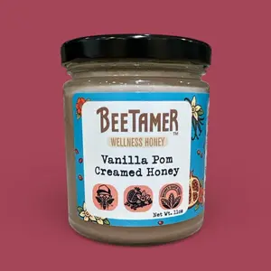 BeeTamer Vanilla Pom Creamed Honey 11oz - Raw Creamy Dreamy Fruity with Pure Vanilla Bean & Natural Pomegranate Flavor