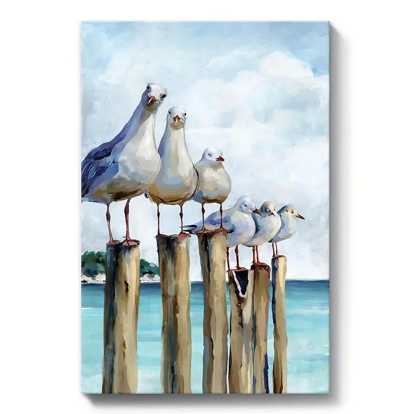 1-Piece Artistic Framed Canvas Seabirds Wall Decoration - Wooden Frame, Hangable Home Supplies, Ready-to-Hang Canvas Print for Bathroom, Bedroom