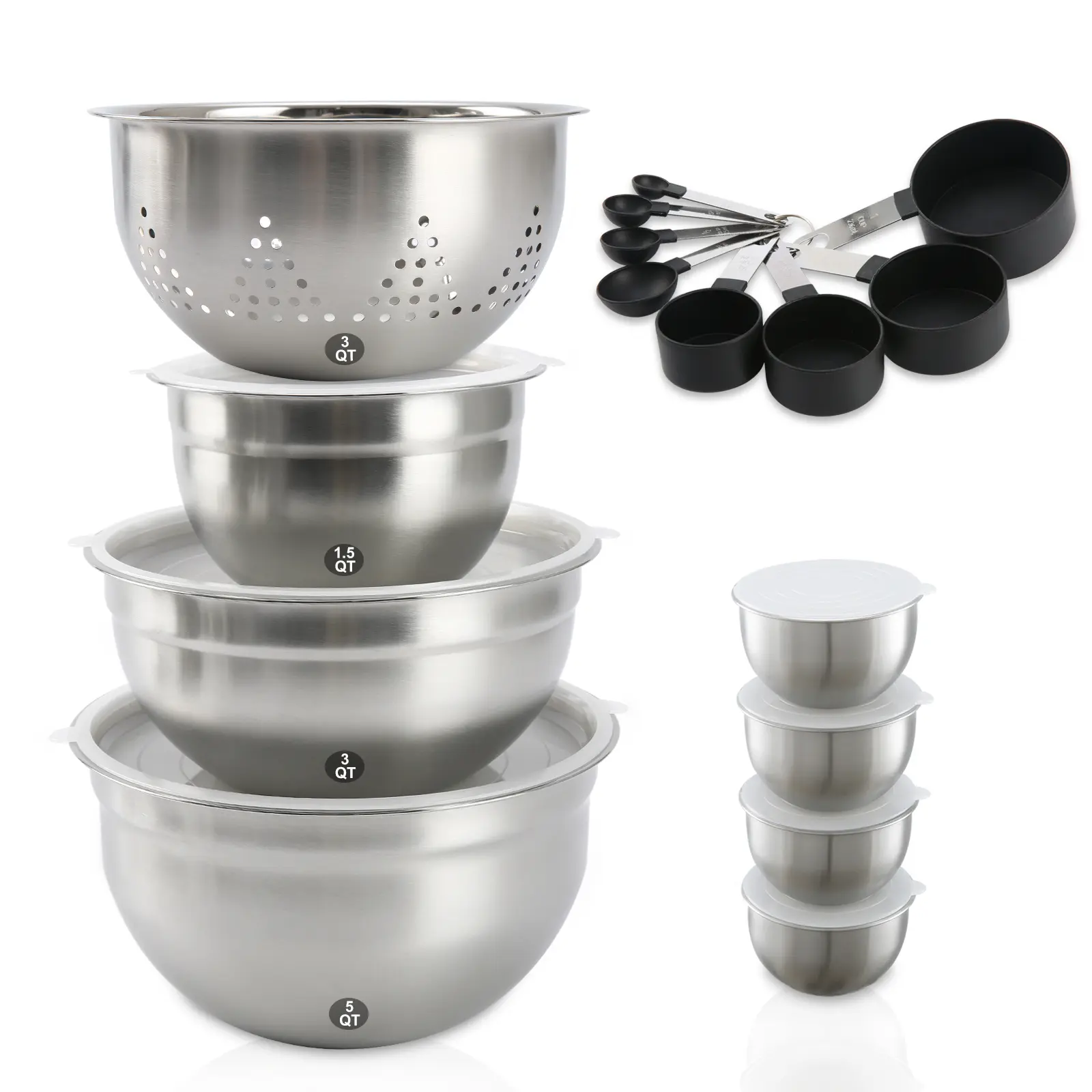 HANSMART 23PCS Stainless Steel Bowls Set - BPA-Free Mixing Bowls with Sealing Lids, Grater Attachment, Kitchen Gadget Set for Mixing, Serving, Large Salad Use - Tableware, Bpa-Free Bowls