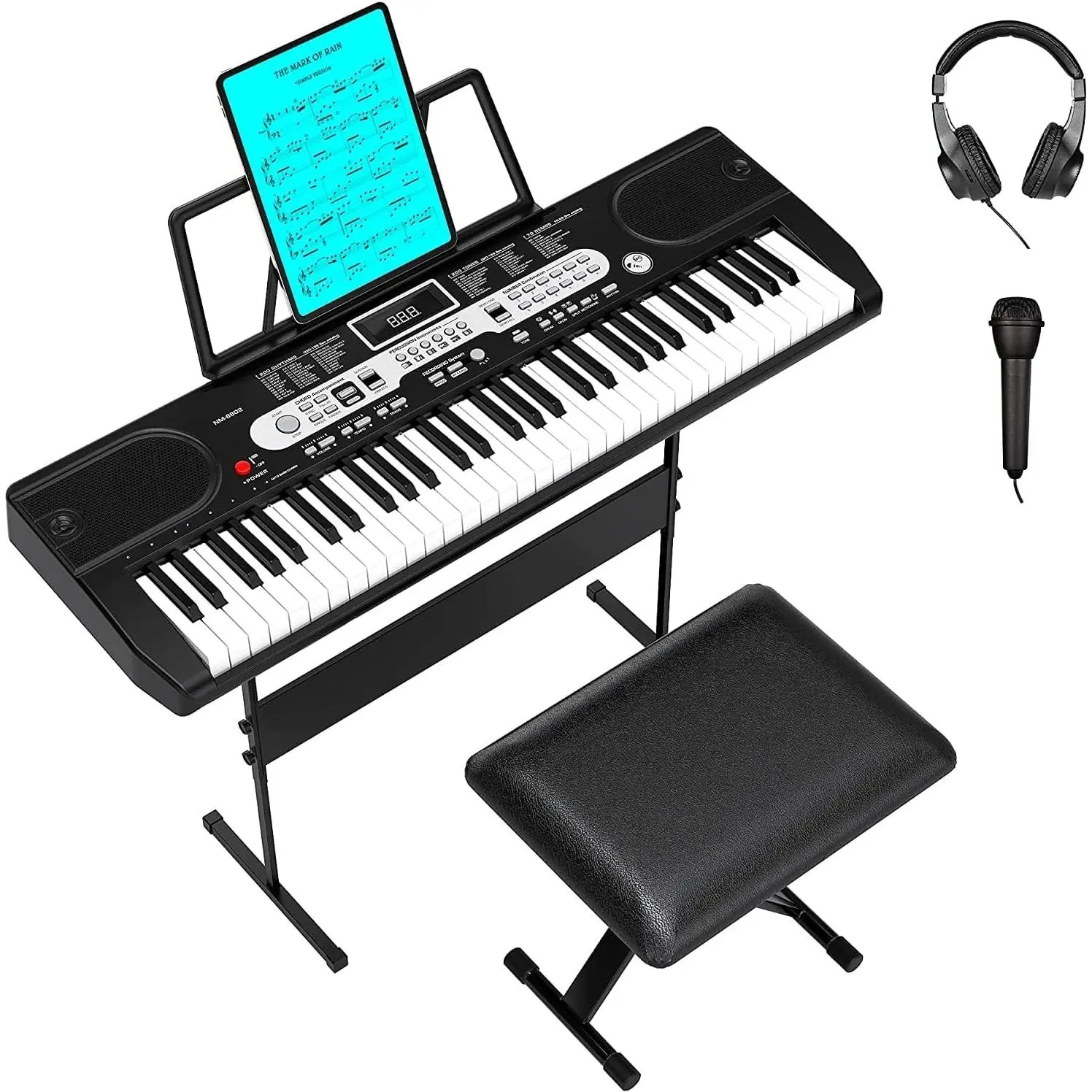 61-Key Portable Piano Keyboard Kit, Digital Electronic Piano with LCD Screen, 200 Voices & Rhythms, Full Accessories for Beginners (Kids & Adults)