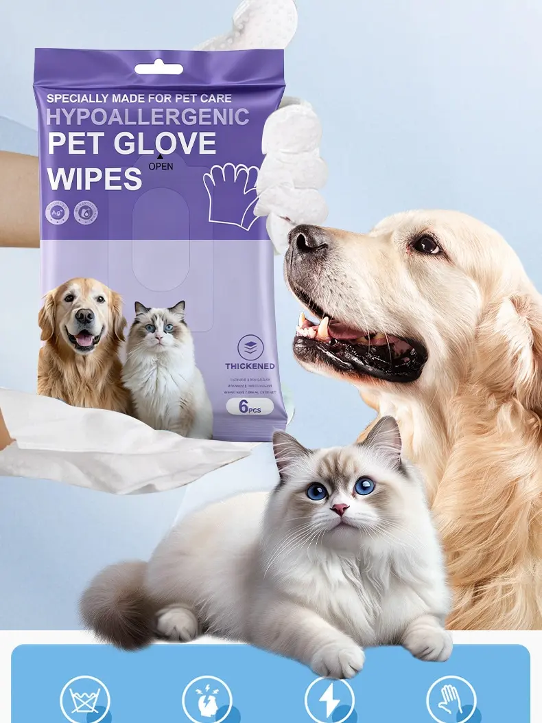 Disposable Thick Pet Cleaning Gloves, Hypoallergenic Grooming Wipes – Hydrating Bath-Day Grooming Helper for Dogs/Cats, Deodorizing No-Rinse Deep Clean for Paws, Fur, Tear Stains, Durable Horse Coat Care Cleaning Wipes, Coconut Scent