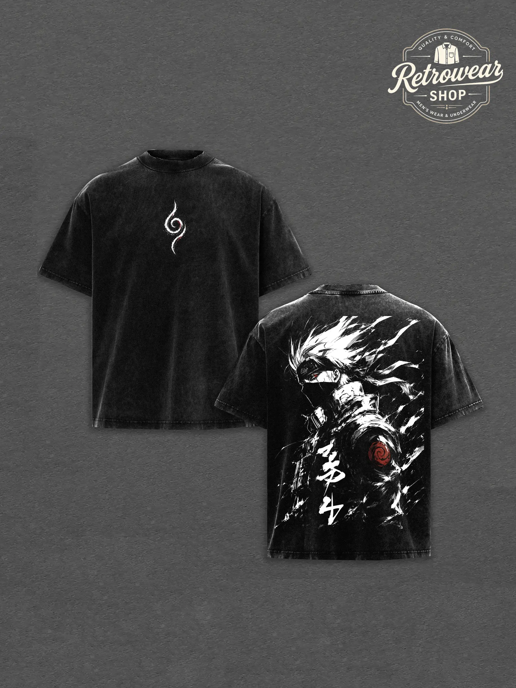Kakashi Hatake Sharingan Washed T-Shirt, Kakashi Inspired Oversized Heavyweight Cotton T-Shirt, Copy Ninja Graphic Tee, Anime Action Double Printed Heavyweight Shirt, Menswear Gift for Anime Fans