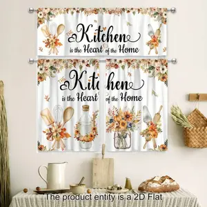 2 Panel  Autumn Floral Kitchen Curtain Farmhouse Rustic Orange Vintage Autumn Leaves Pumpkin Botanical Art Pole Home Decor Cafe Office Living Room Bedroom Dining Room Decoration, 2D Flat