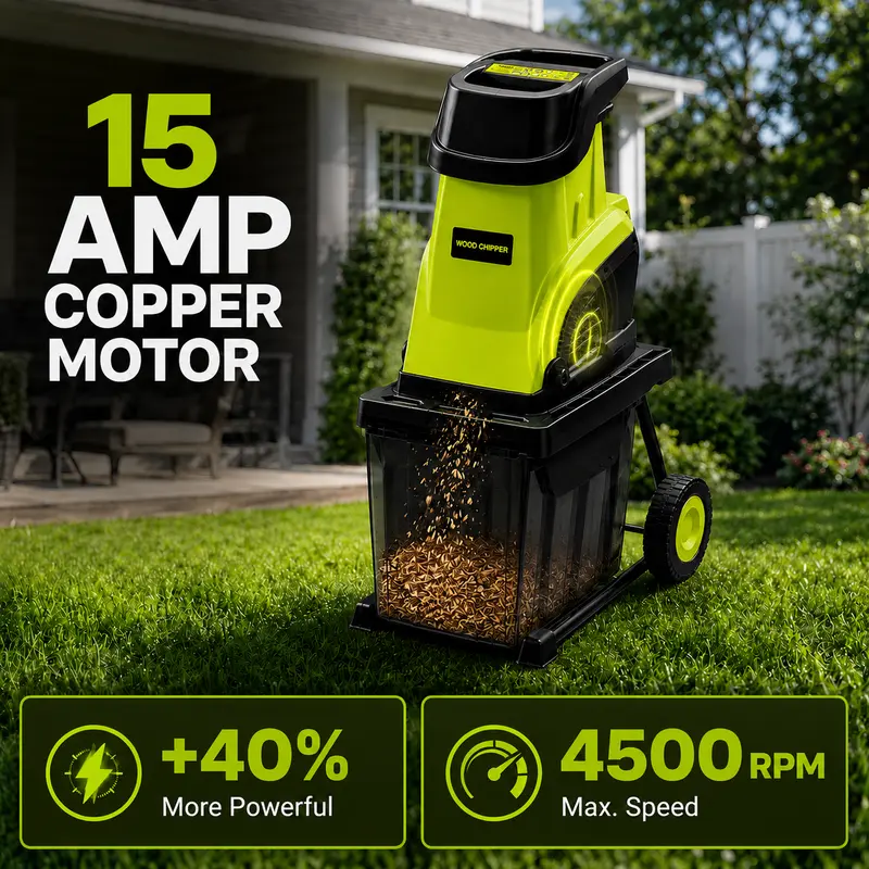 Electric Wood Chipper Shredder for Yard & Garden Waste, 15-Amp Portable Branch Mulcher, 1.77-Inch Branch Cutting Capacity, 10-Gallon Collection Bin for Backyard Cleanup, Leaves & Twigs