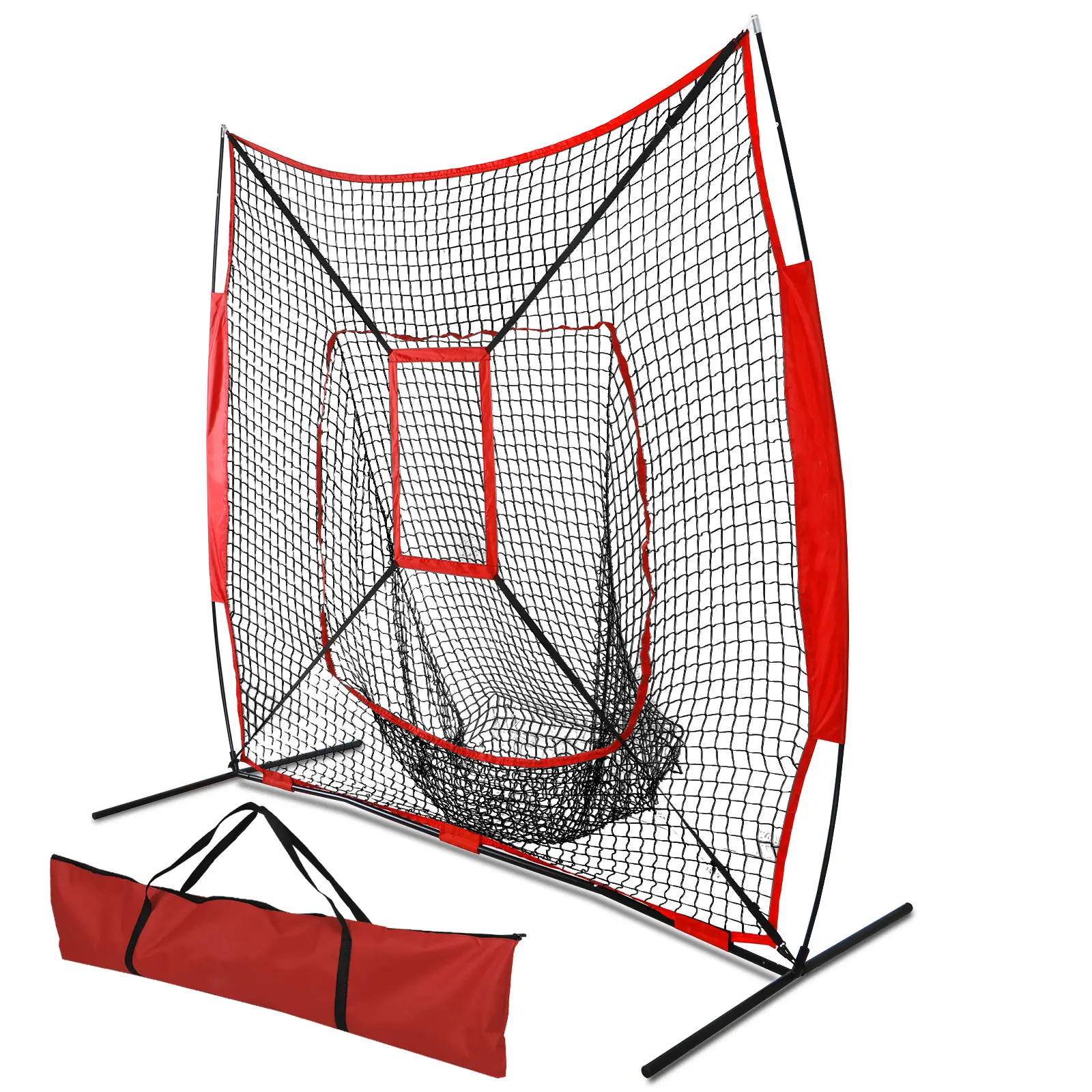 Segawe Portable Baseball Softball Practice Net Training Set - Lightweight Hitting Tee Equipment, 7x7' w/ Strike Zone, 11.68 lbs, Stable Rubber Legs for Hitting, Pitching, Training Aid, Collapsible Frame, 7X7 Feet, 5X5'