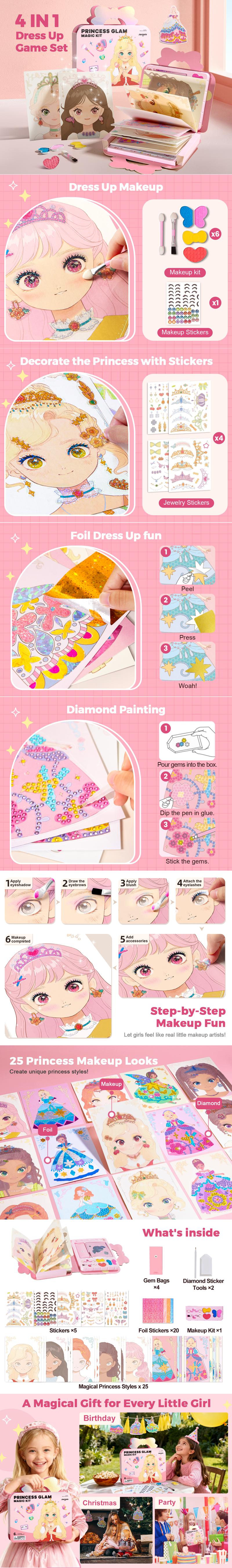 JarMelo Special Diamond Painting & Princess Book Makeup Craft Kits Foil Art Books Set Play on Paper,Art Educational Toys Crafts Kit for Girl Handcraft Easter Gifts JarMelo Special Diamond Painting & Princess Book Makeup Craft Kits Foil Art Books Set Play on Paper,Art Educational Toys Crafts Kit for Girl Handcraft Easter Gifts