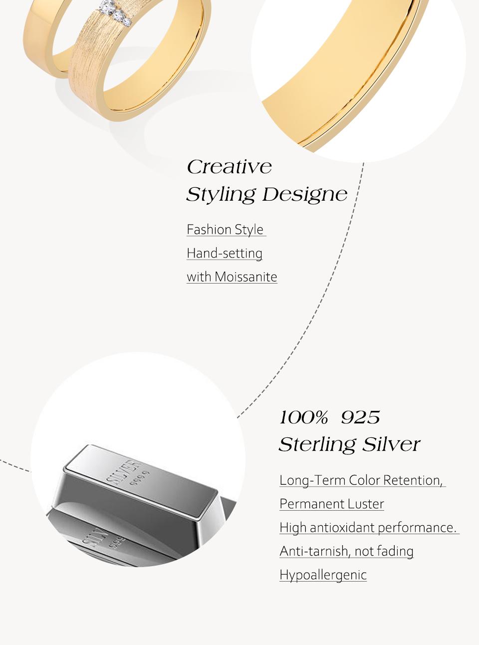 ATTAGEMS 925 Sterling Silver Round Shape Lab-Created Moissanite Ring for Women Men Couple Ring Daily Wear Fine Jewelry R292