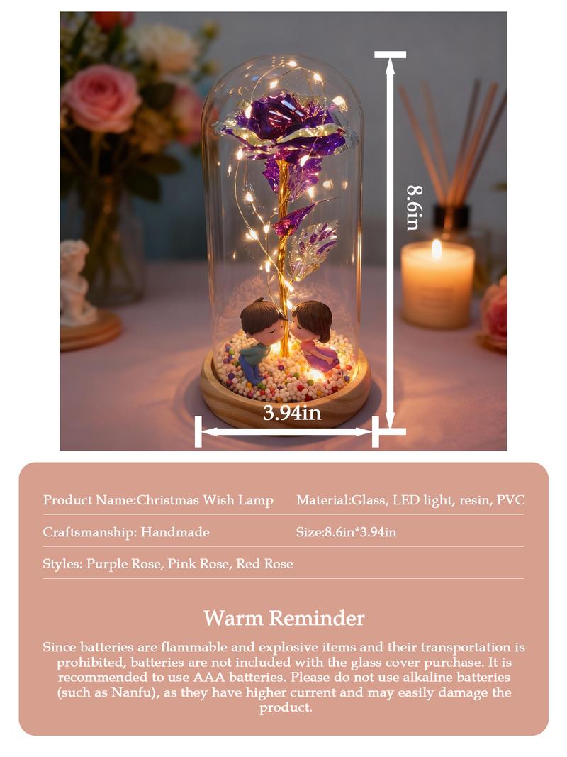 1PCS, Glass Dome Preserved Flowers (with Gift Box), Illuminating Eternal Romance, Battery-Powered (Batteries Not Included) Valentine's Day Confession / Mother's Day Appreciation / Girlfriend's Birthday / Wedding Bridal Gift, Anniversary Present.
