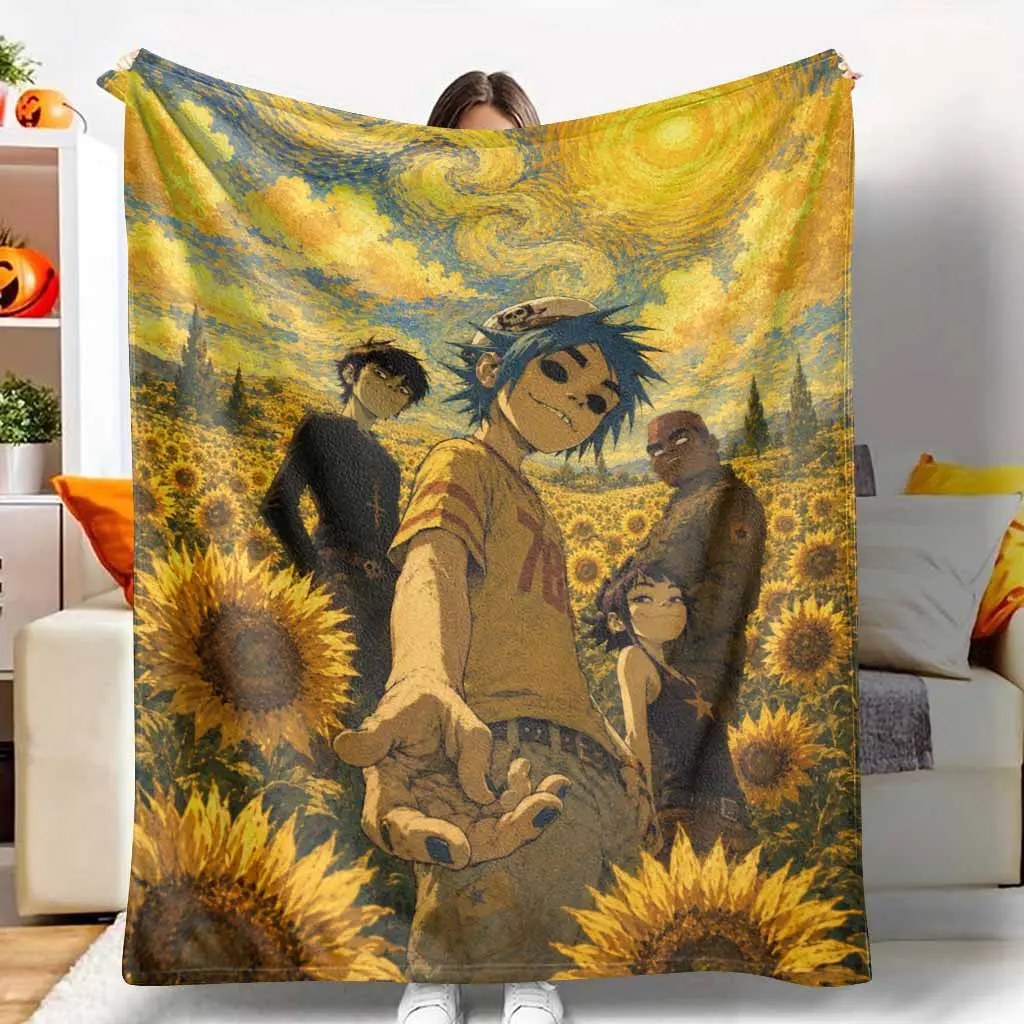Sunflower Field Music Band Impressionist Art Flannel Throw Blanket, Vibrant Flower Theme, Super Soft Lightweight Breathable Durable Easy-Care Plush Fabric, Ideal for Living Room Decor & Birthday Gifting, Aesthetic Home Accent