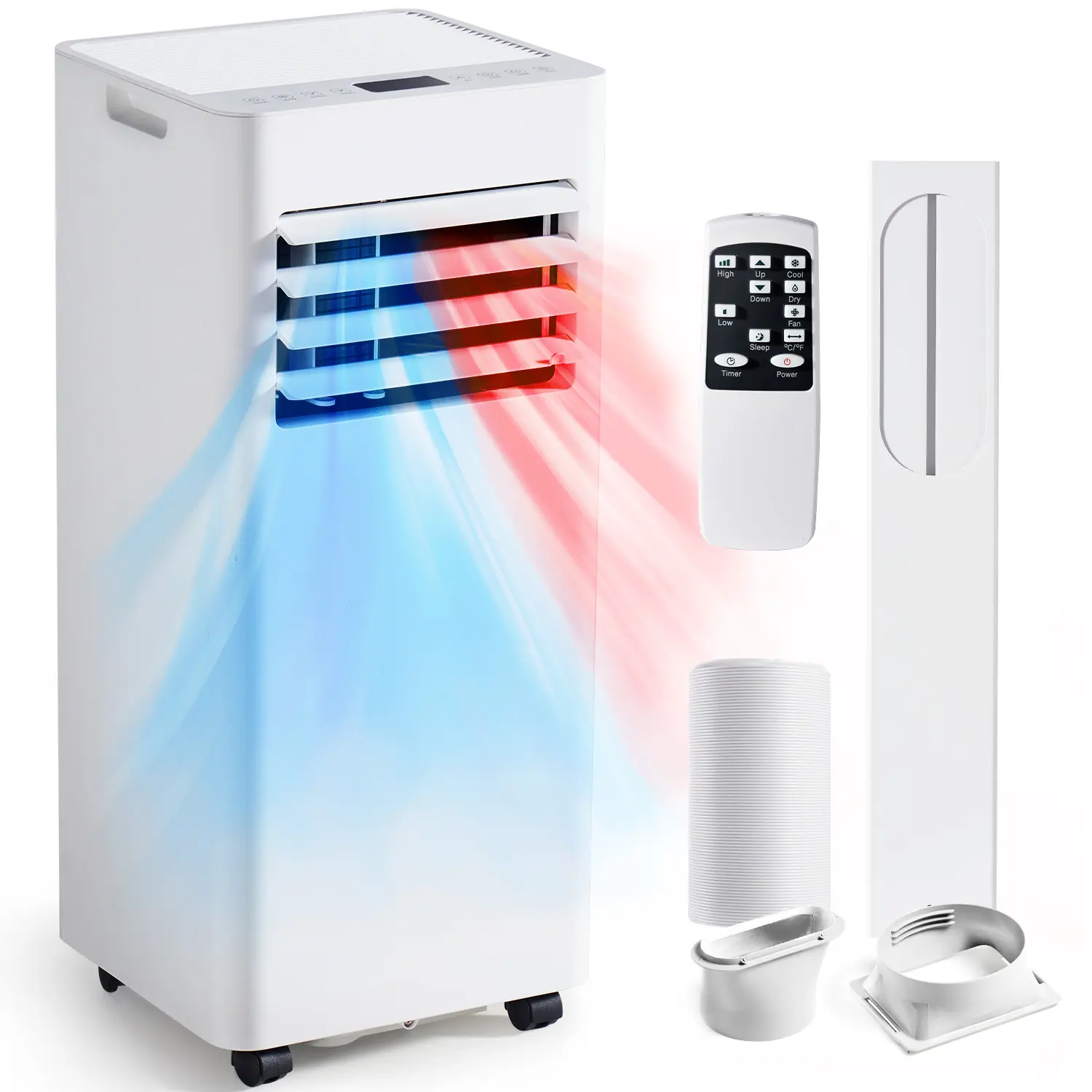 Aoxun 5-in-1 Multi Function Airconditioner - 10,000 BTU ASHRAE/12000 BTU, Energy Saver, Heater, Cools/Heats 300 Sq.Ft, Quiet, Remote+Timer, Sleep Mode, Dehumidifier, Fan, Handles, Child Lock, 27”H X12”W X11”D for Bedroom, Office, Stay Cool, 5-In-1 Modes