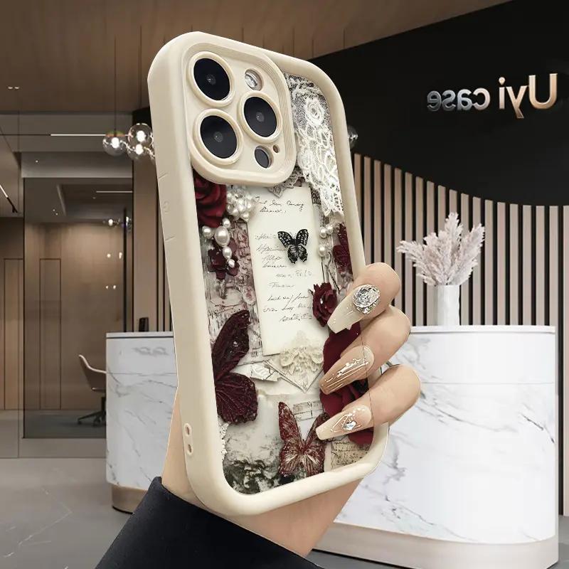Romantic Rose Letters pattern phone case, compatible with iPhone 17 Pro Max, 16 Pro Max, 15 Pro, 14, 13, 12, and 11.  Shockproof and drop-resistant phone case made of durable silicone material.