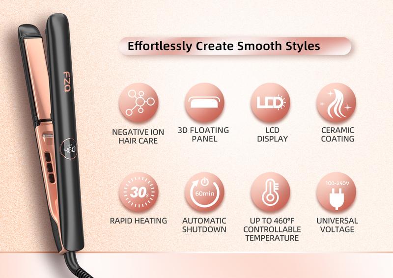 FZQ 20M Negative Ion Care,Hair Straightener & Curling Iron 2 in 1,3D Floating Ceramic Glaze & Precise LCD Temperature Control, 310°F-460°F For Different Hair Types,100v-240v Universal Voltage Curler Comfort Curly