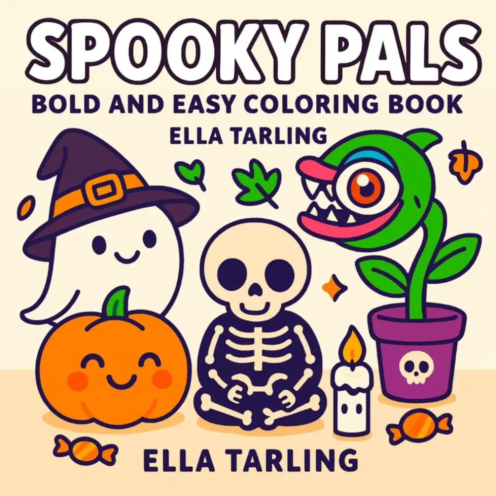Spooky Pals – Bold and Easy Halloween Coloring Book for Kids & Adults: 40 Cute & Simple Designs with Ghosts, Pumpkins, Skeletons & Surprises – Fun & Relaxing Stress Relief for All Ages