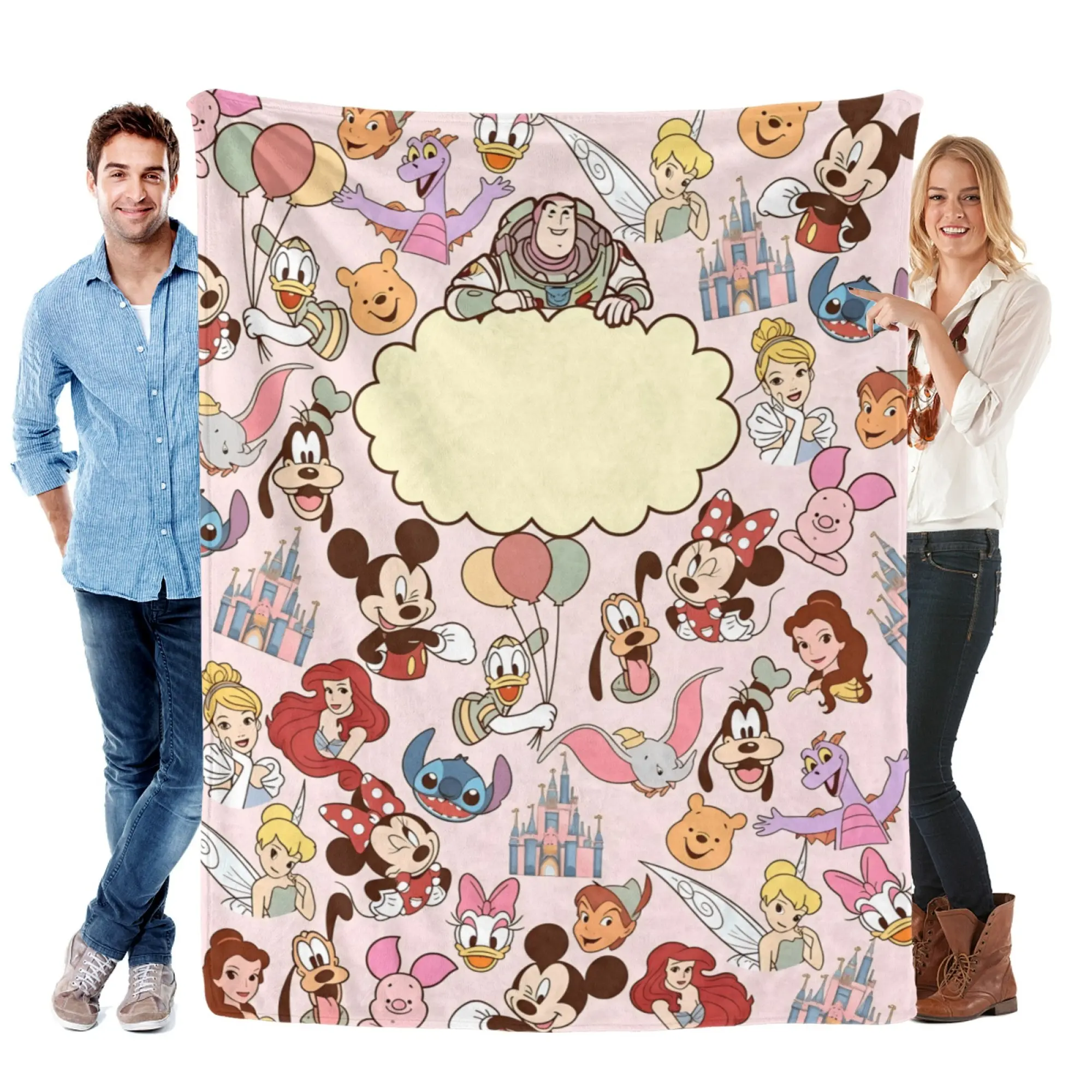[SummerVibes] DISNEY CLASSIC Mickey, Princess & Friends Fleece Blanket - Soft Cozy 2D Cartoon Throw for Home, Office Nap & Travel
