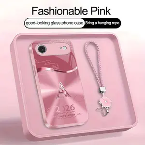 Suitable for [iPhone 17 Air] high-end women's phone case🤩，a free four-leaf clover lanyard is included, with 26 letters of the alphabet to choose from，auspicious cloud patterns bring you good luck YM99