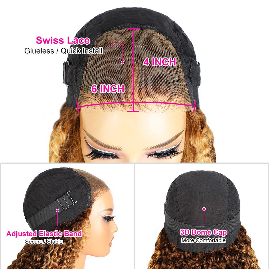 FORGIRL FOREVER 4/27 Highlight Bob Wig 7x5 Kinky Curly Wear Go Glueless Wig Pre-Plucked Pre-Cut Afro Deep Curly HD Lace Front Closure Human Hair Wigs