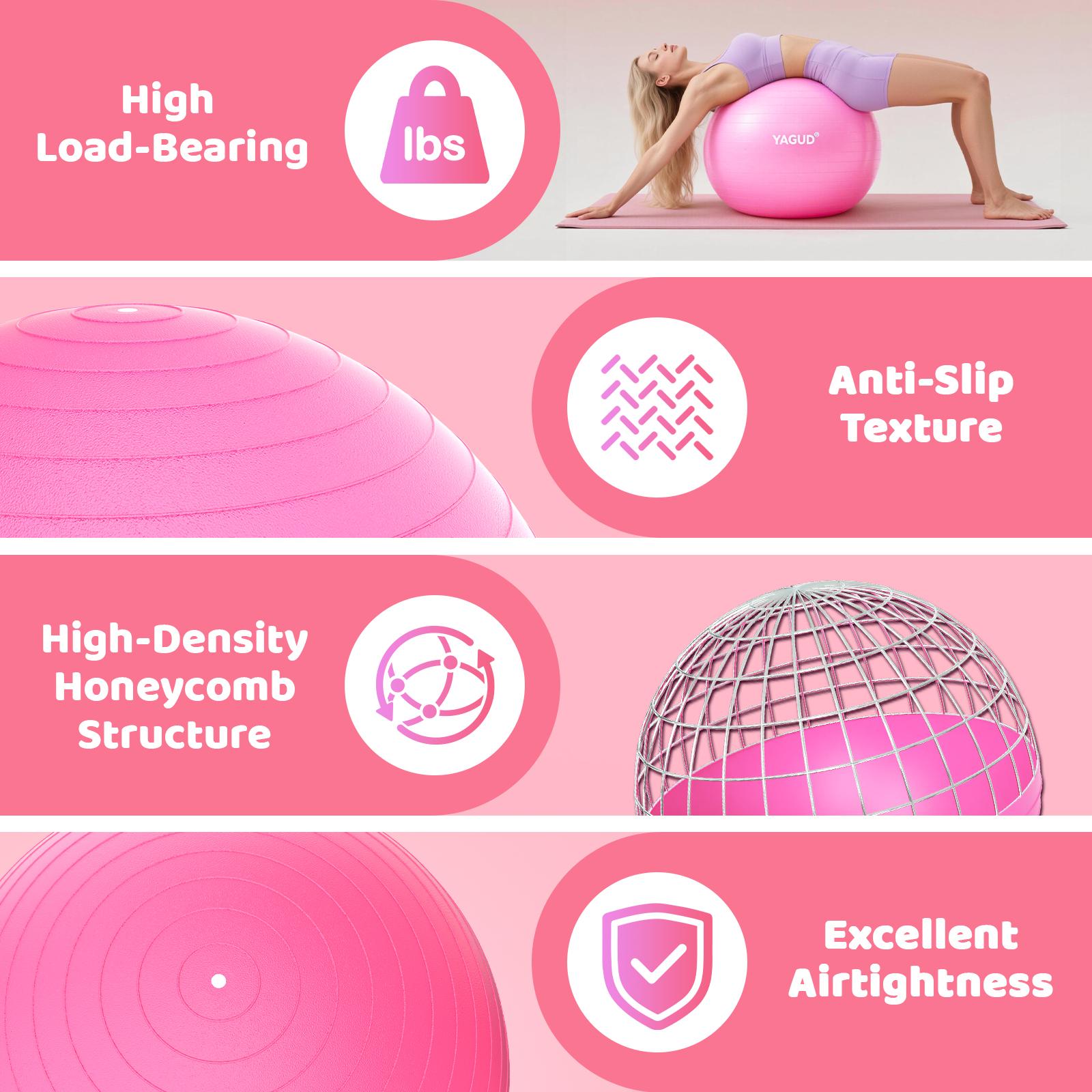 【Free Gift with Purchase】Yagud Yoga Ball Exercise Ball Anti Slip Heavy Duty for Fitness, Balance & Core Workout, with Foot Pump, Pink/Cyan/Purple 【Free Gift with Purchase】Yagud Yoga Ball Exercise Ball Anti Slip Heavy Duty for Fitness, Balance & Core Workout, with Foot Pump, Pink/Cyan/Purple