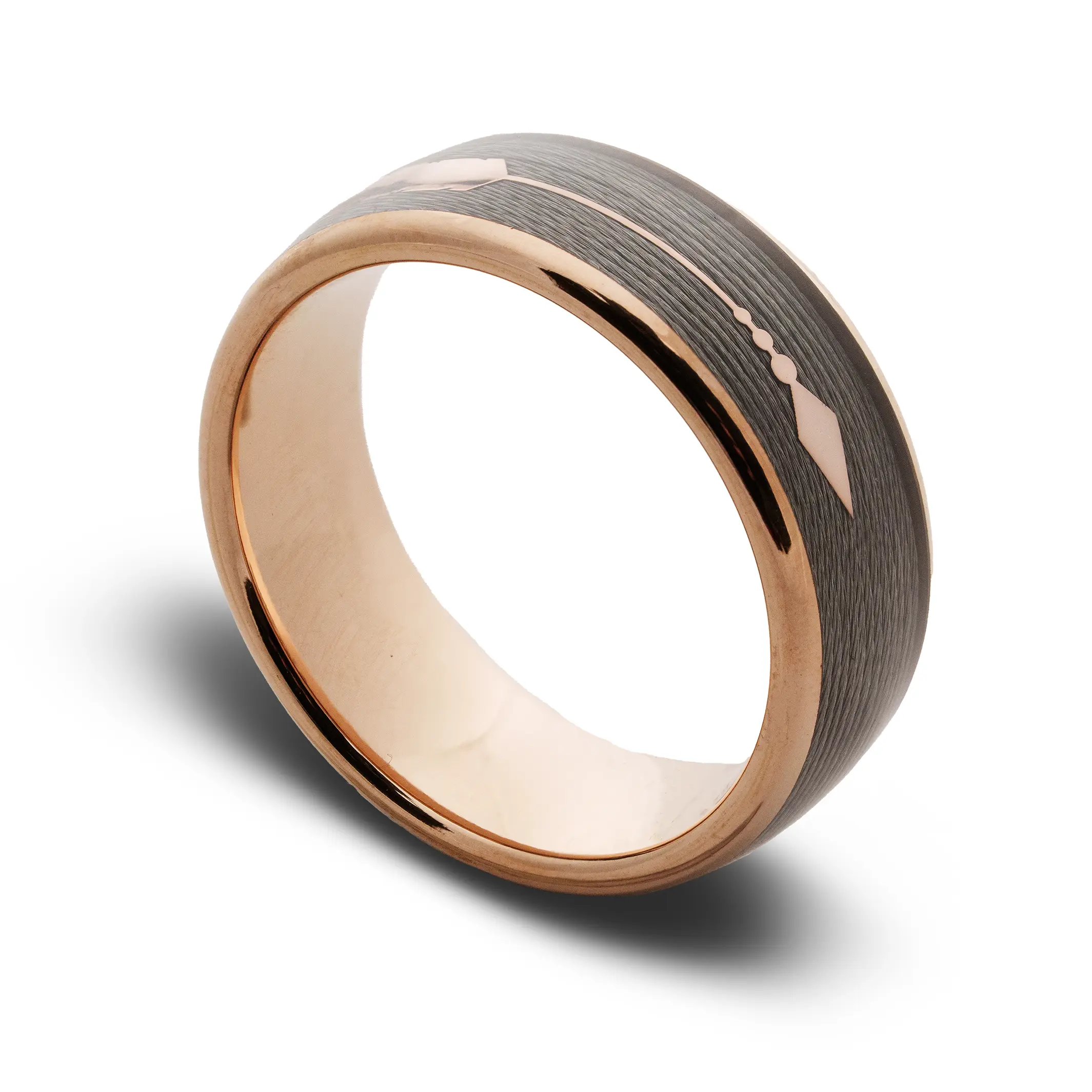 Men's Archer Ring - 8mm Rose Gold-Plated Tungsten Carbide Band with Fishing Line Inlay, Male Promise Ring, Male Wedding Bands, Water Resistant, Scratch-Resistant, Rugged Authenticity Fashion Accessory, Everyday Wear