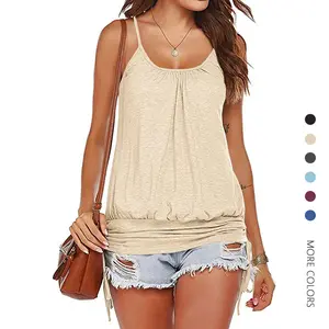 Danedvi Women's Summer Tank Tops - Casual Spaghetti Strap, Banded Bottom, Loose Camisole, Side Shirring, Lace-Up Design