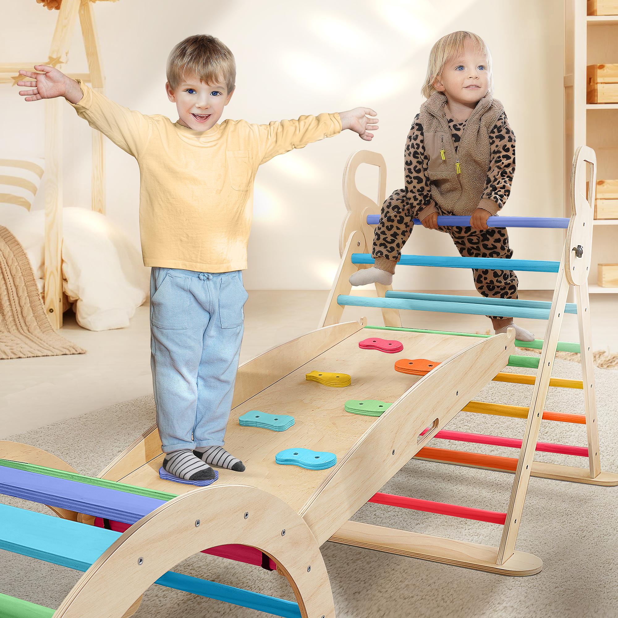 Pikler Triangle Set Wooden Climbing Set for Toddler、 ChildrenYears Old with Climbing Frames, Ramps & Arches for Indoor Playground Playtime
