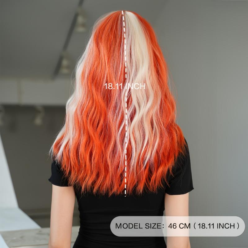 1pc Women's Synthetic Wig - Red & Blonde Two-Tone, Natural Looking Lace-Free Hairpiece, Heat Resistant Synthetic Fiber Wig for Parties, Everyday & Special Events - Easy Maintenance & Damage-Free Styling, Party Hairpiece, Playful Look, Comfo