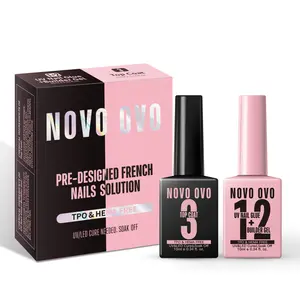 NOVO OVO UV Nail Glue and Builder Gel 2 in 1, No Wipe Top Coat Kit for Predesigned French Tip Nail Tips, HEMA TPO FREE, Super Strong Adhesive for Press on Acrylic Nails, Long Lasting, Easy to Use