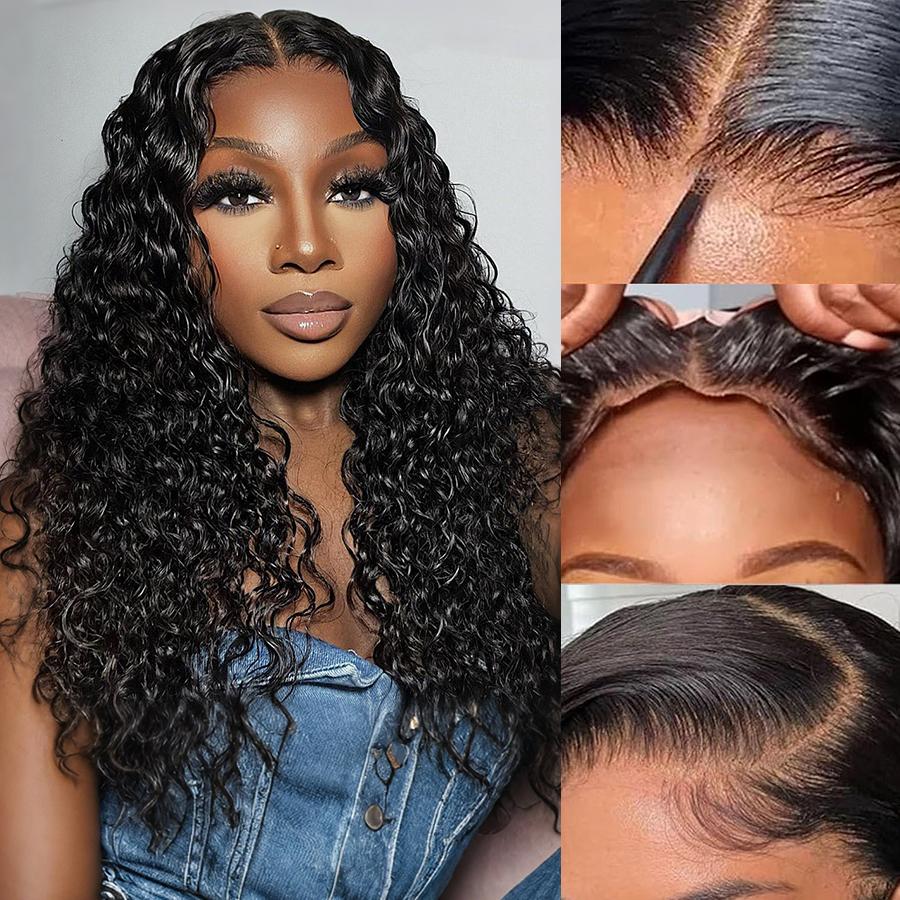 Pizazz Hair Water Wave Pre Cut Lace Pre Bleached Knots 8x5 HD Glueless Wigs Human Hair Wigs