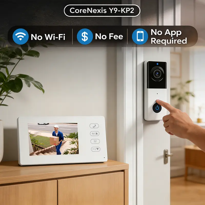 Wireless Video Doorbell with Monitor Screen – Smart Real-Time Security Camera, No Fees/WiFi/APP, Infrared Night Vision, Waterproof, 2-Way Video Intercom, Tuya App Compatible, No-Drilling Mount, Easy Installation for Home Improvement