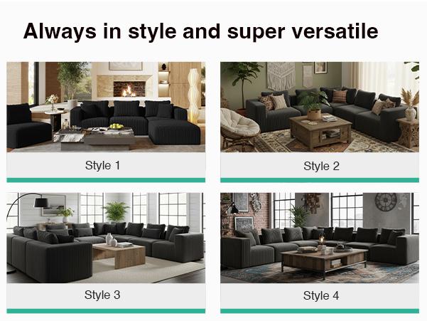 【4 Packages Shipping] Plush Corduroy Cloud Velvet Modular Couch with Chaise & Ottoman, No Assembly Required - L/U- Shaped Sectional Sofa Set with Flexible Configuration