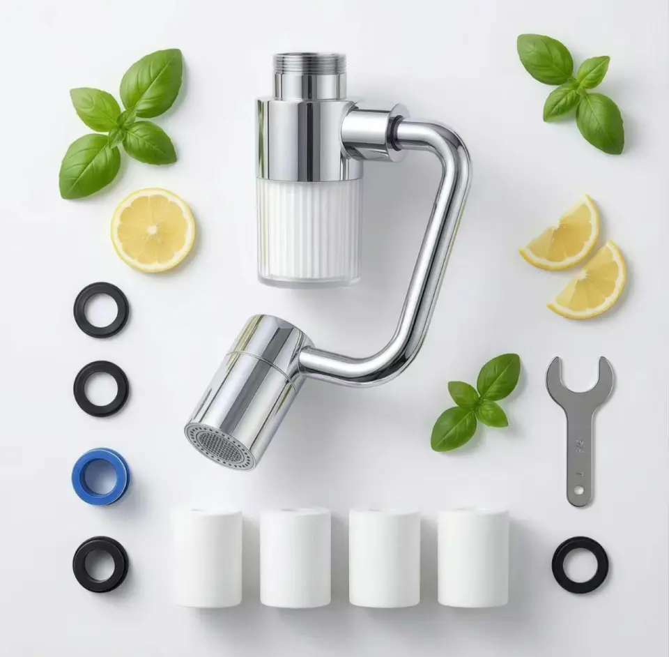 2026 Upgraded Universal Brass Faucet Aerator Extension, 1080° Fully Rotating Flexible Arm Sprayer Attachment, 4 Water Modes (Soft Bubble Stream, Power Rinse Spray), Silver Home Improvement Fixture Accessory for Bathroom, Kitchen, Multiple Adaptors, Durabl