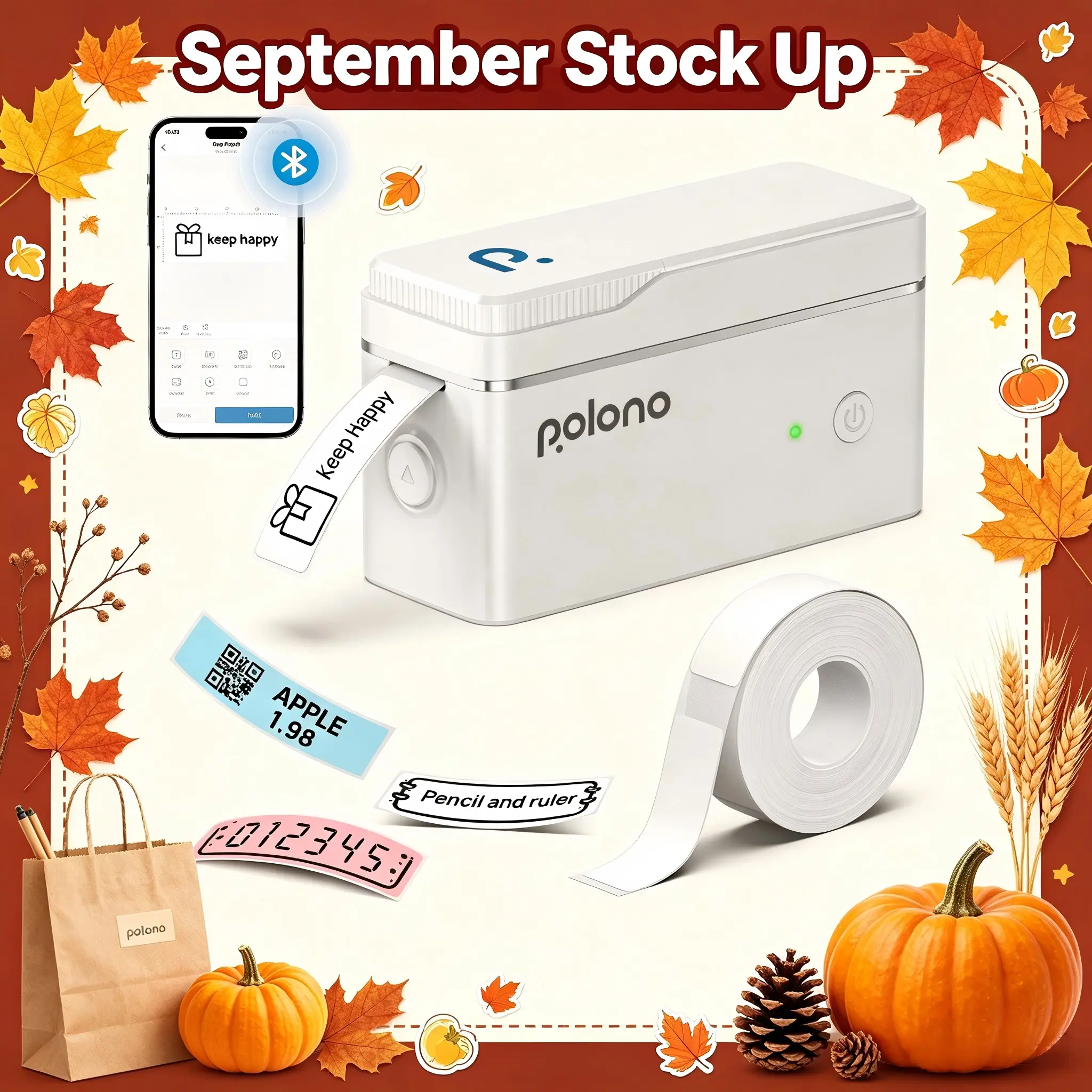 POLONO P31S Bluetooth Thermal Label Maker - Inkless Mini Size Printer with Tape, 203 DPI Output, Batteries-Powered Wireless Device for Back to School Study Notes & Organization (sohochic)