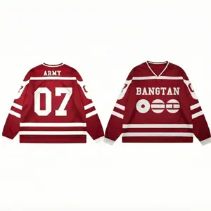 Army Hockey Jersey, Red Bangtan Arirang World Tour 07 Design with Classic Ice Hockey Stripes, Perfect Gift for K-pop Fans